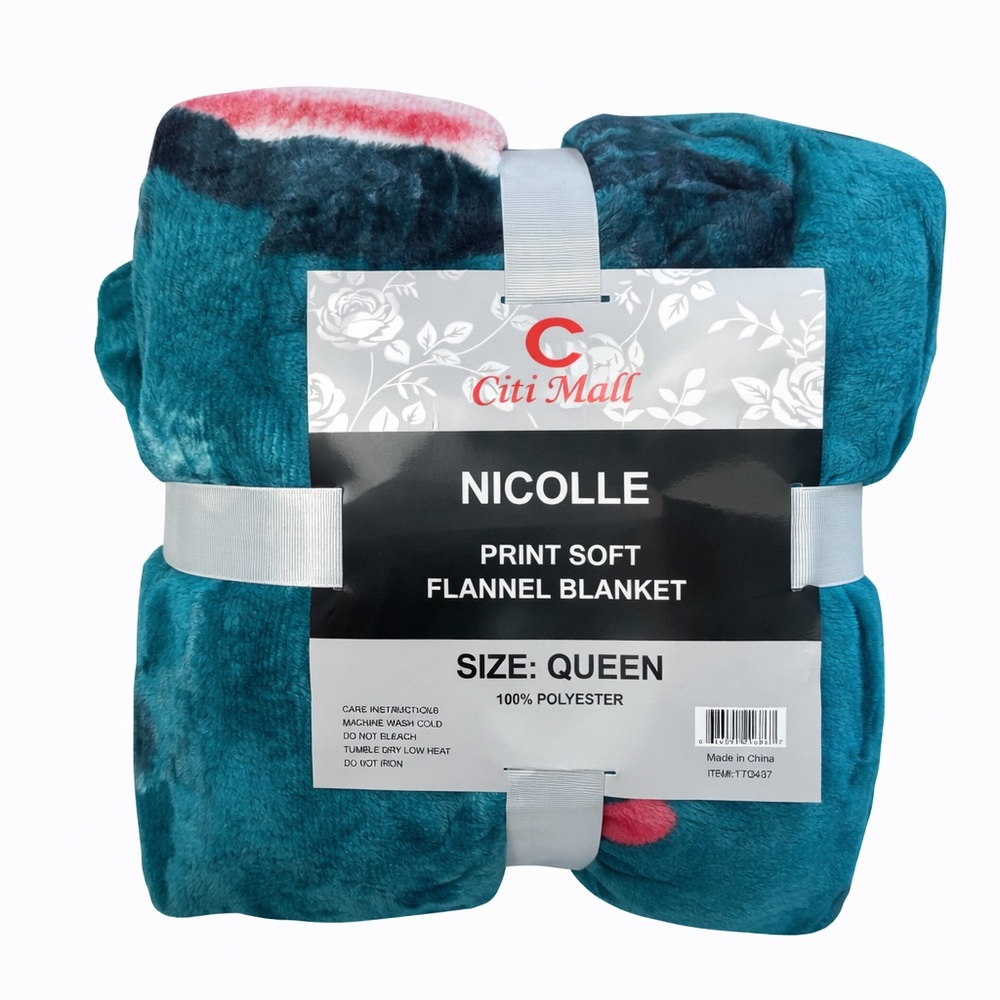 Teal and Pink Flannel Blanket - Queen Size
